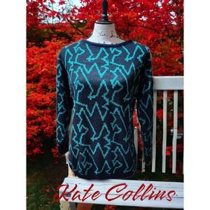 Kate Collins Vintage 90s Womens Sweater Retro Pattern Acrylic Made In USA